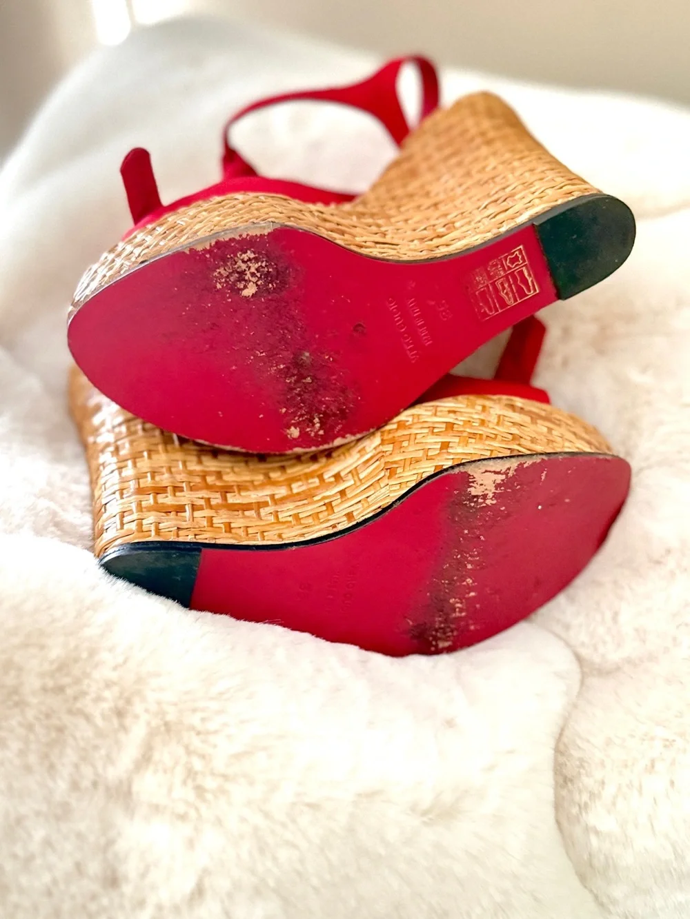 Dolce & Gabbana Red Woven Wicker Basket Espadrille Platform Wedge Sandals 5 35